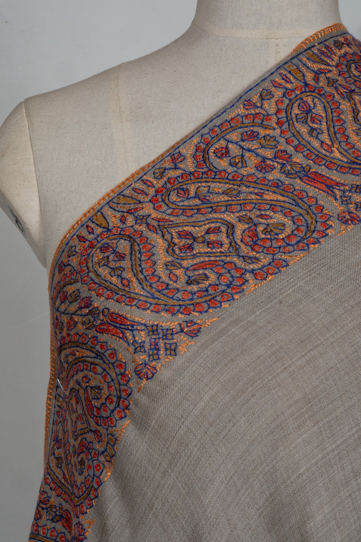 Earthstone Elegance Merino wool 2.5 Yards Sozni Hand Embroidered Shawl