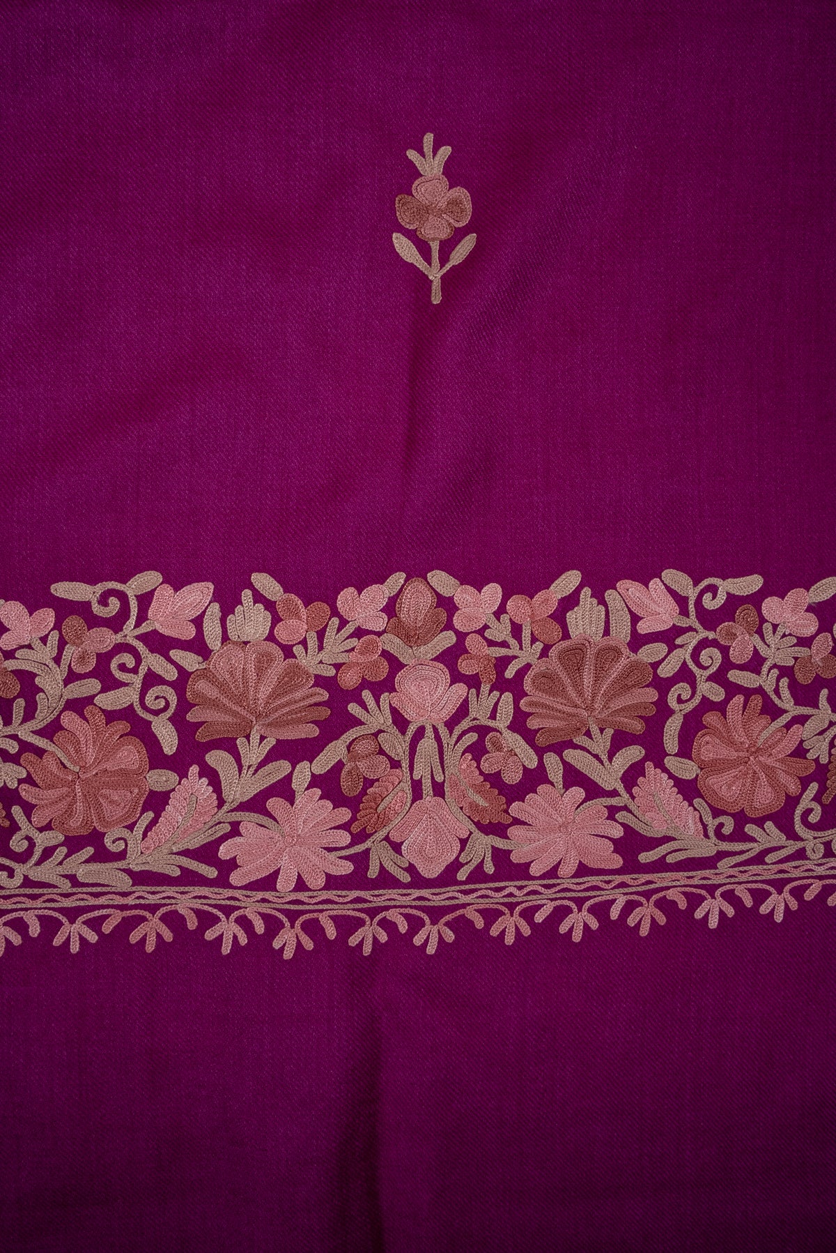 Machine Embroidered Scarf in Fuchsia with Floral Border Embroidery