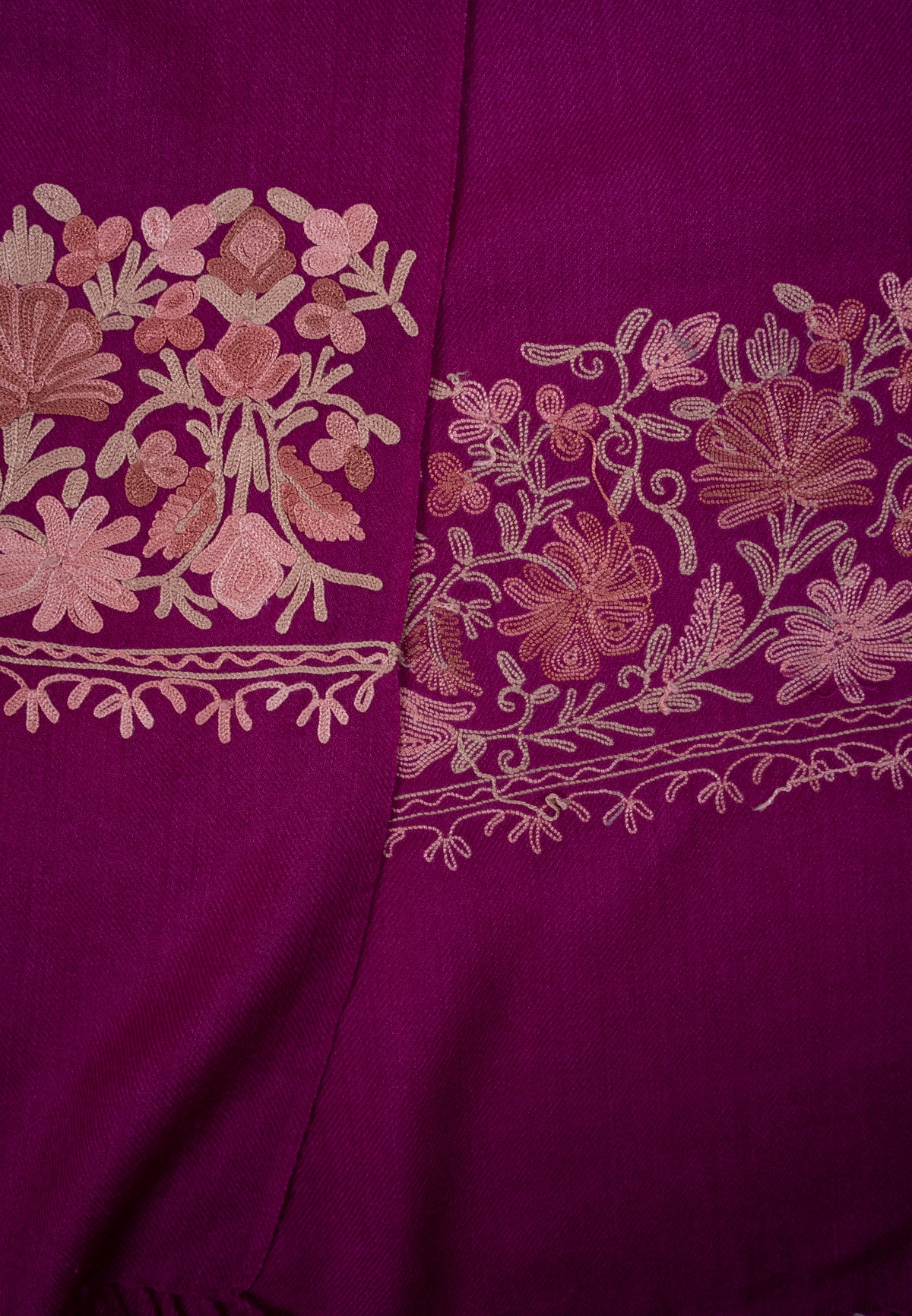 Machine Embroidered Scarf in Fuchsia with Floral Border Embroidery