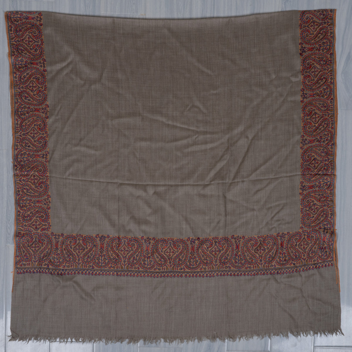 Earthstone Elegance Merino wool 2.5 Yards Sozni Hand Embroidered Shawl