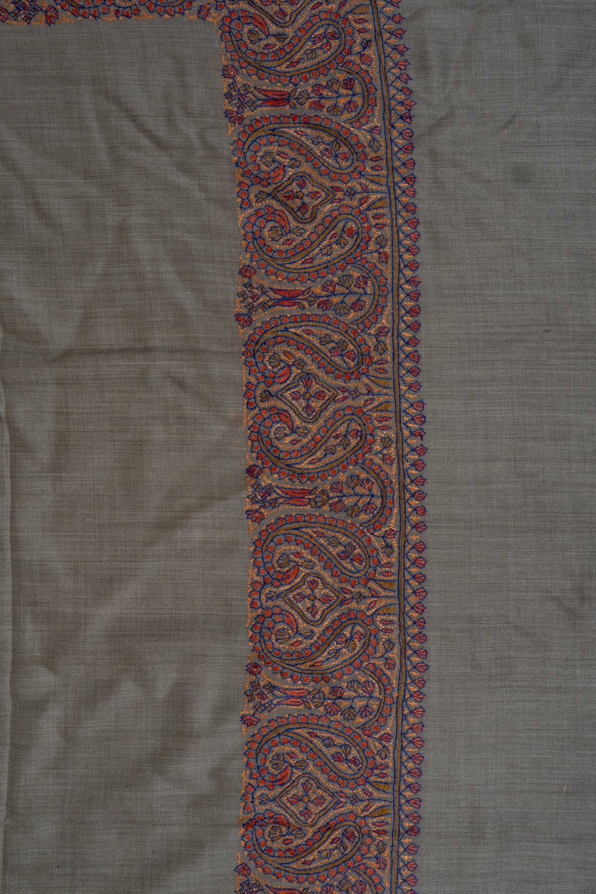 Earthstone Elegance Merino wool 2.5 Yards Sozni Hand Embroidered Shawl