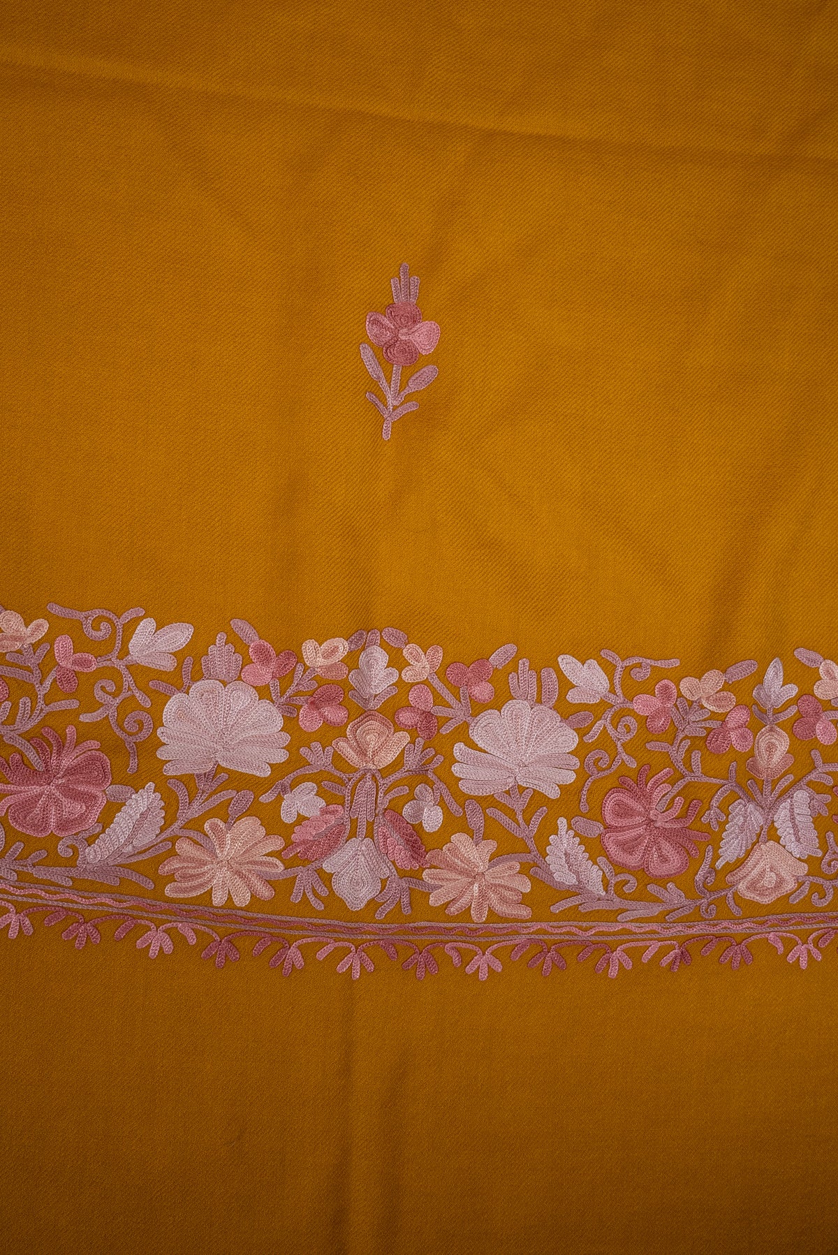 Machine Embroidered Scarf in Mustard with Floral Border Embroidery