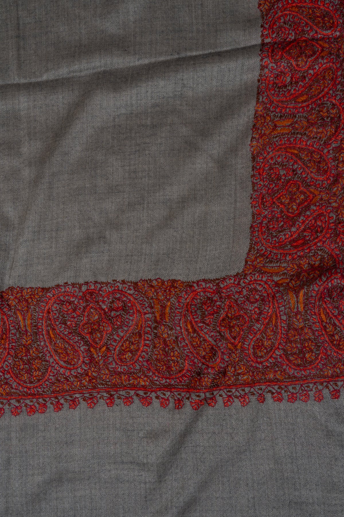 Crimson Dusk Merino wool 2.5 Yards Sozni Hand Embroidered Shawl