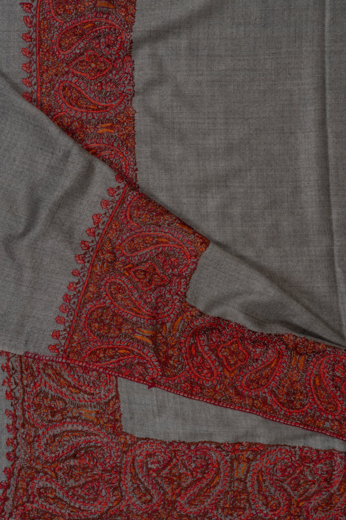 Crimson Dusk Merino wool 2.5 Yards Sozni Hand Embroidered Shawl