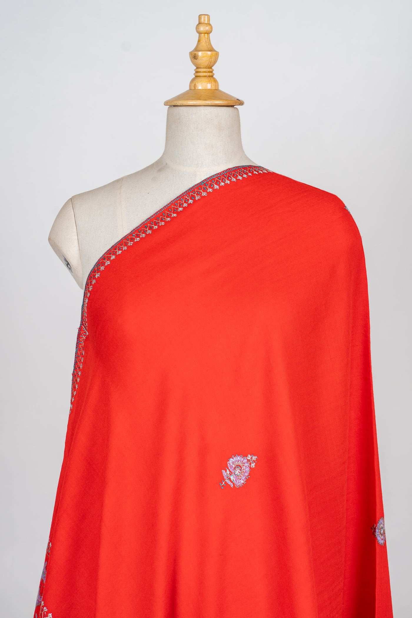 Crimson Bliss: Sozni Embroidered Merino Wool Shawl