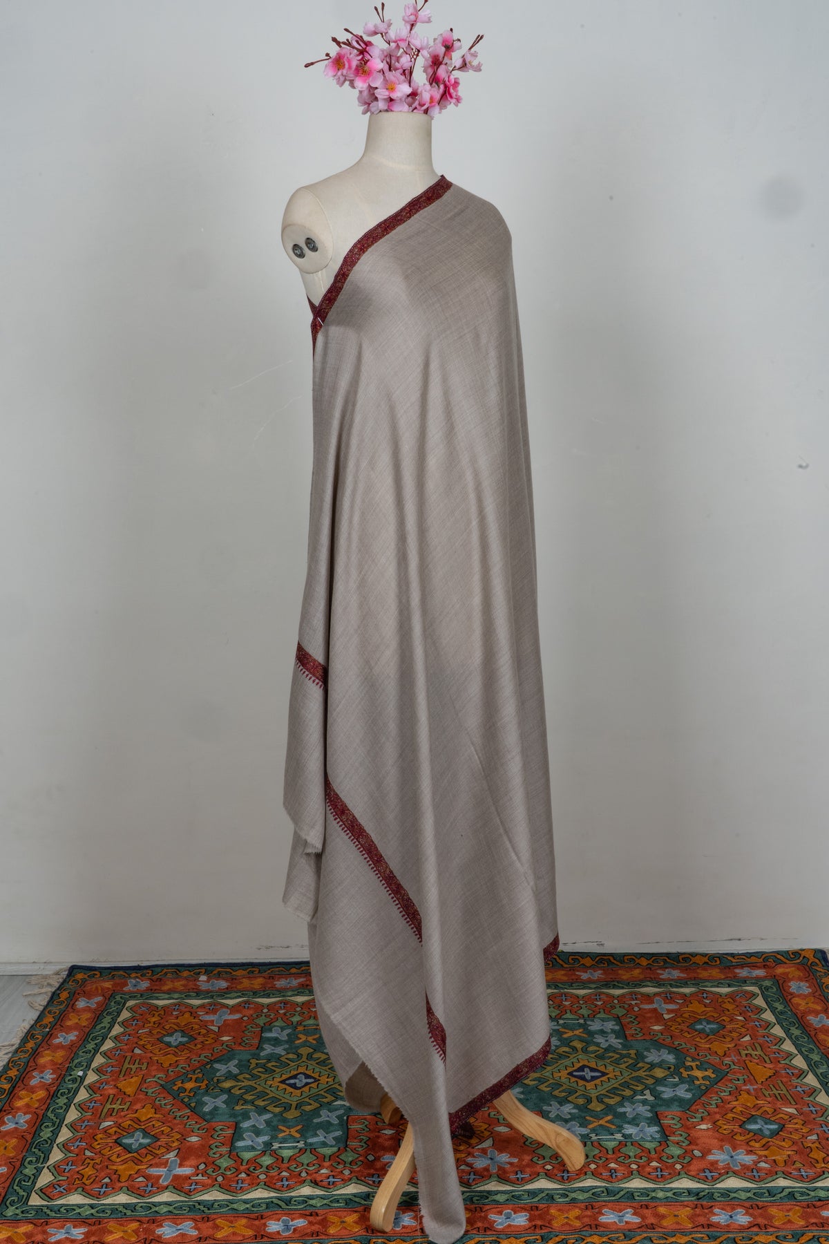 Sand Blush Classic Merino wool 2.5 Yards Sozni Hand Embroidered Shawl