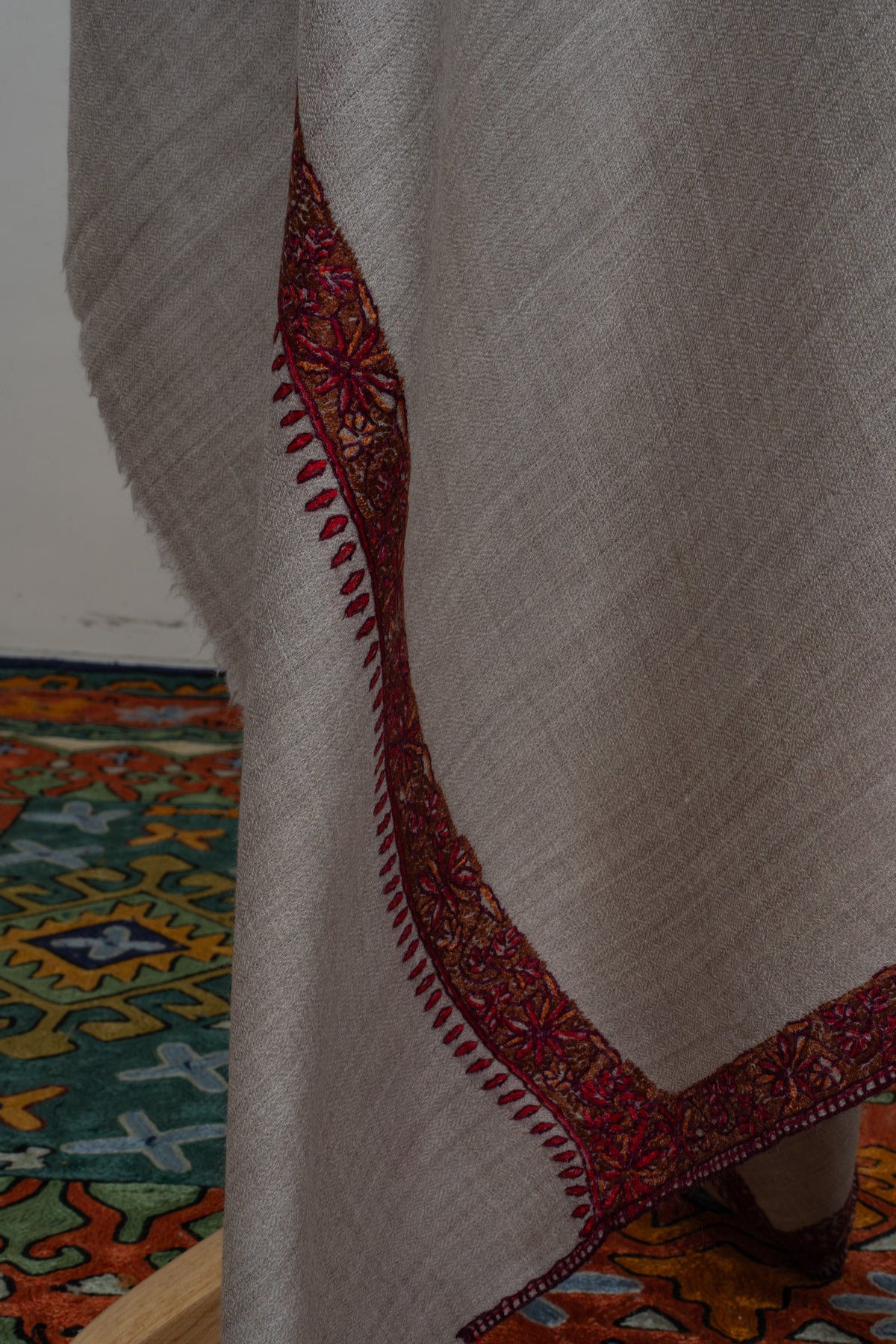 Sand Blush Classic Merino wool 2.5 Yards Sozni Hand Embroidered Shawl