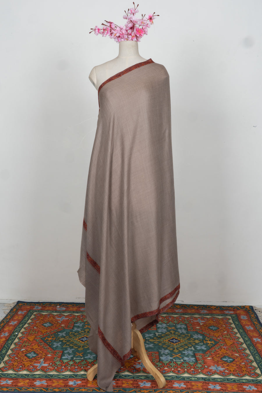 Desert Rose Merino wool 2.5 Yards Sozni Hand Embroidered Shawl