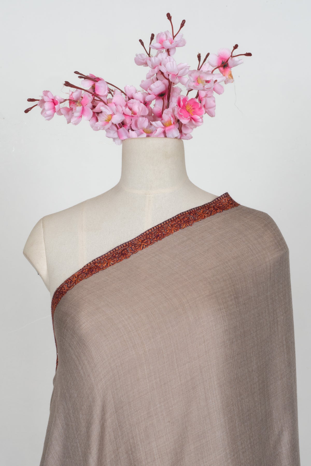Desert Rose Merino wool 2.5 Yards Sozni Hand Embroidered Shawl