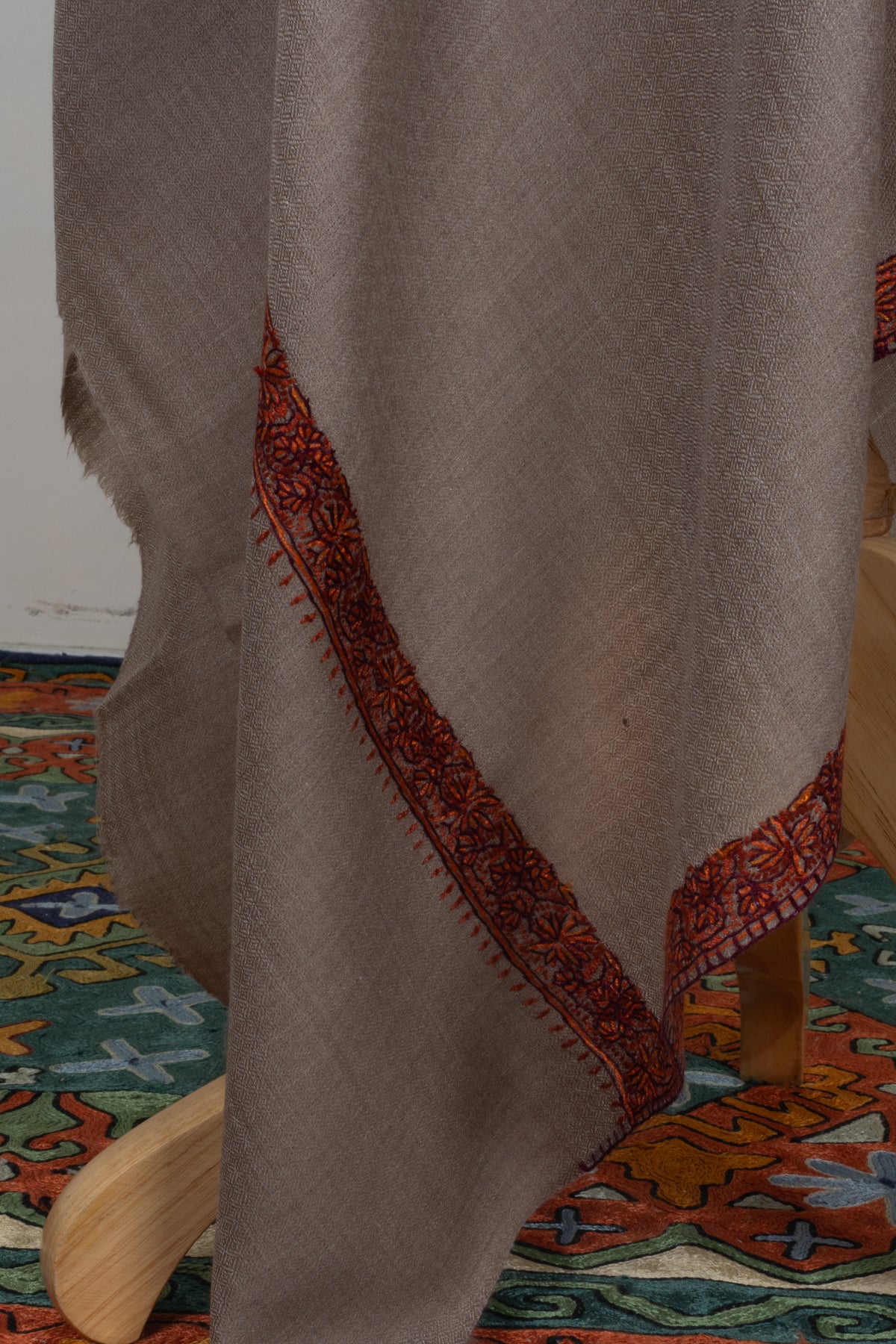 Desert Rose Merino wool 2.5 Yards Sozni Hand Embroidered Shawl