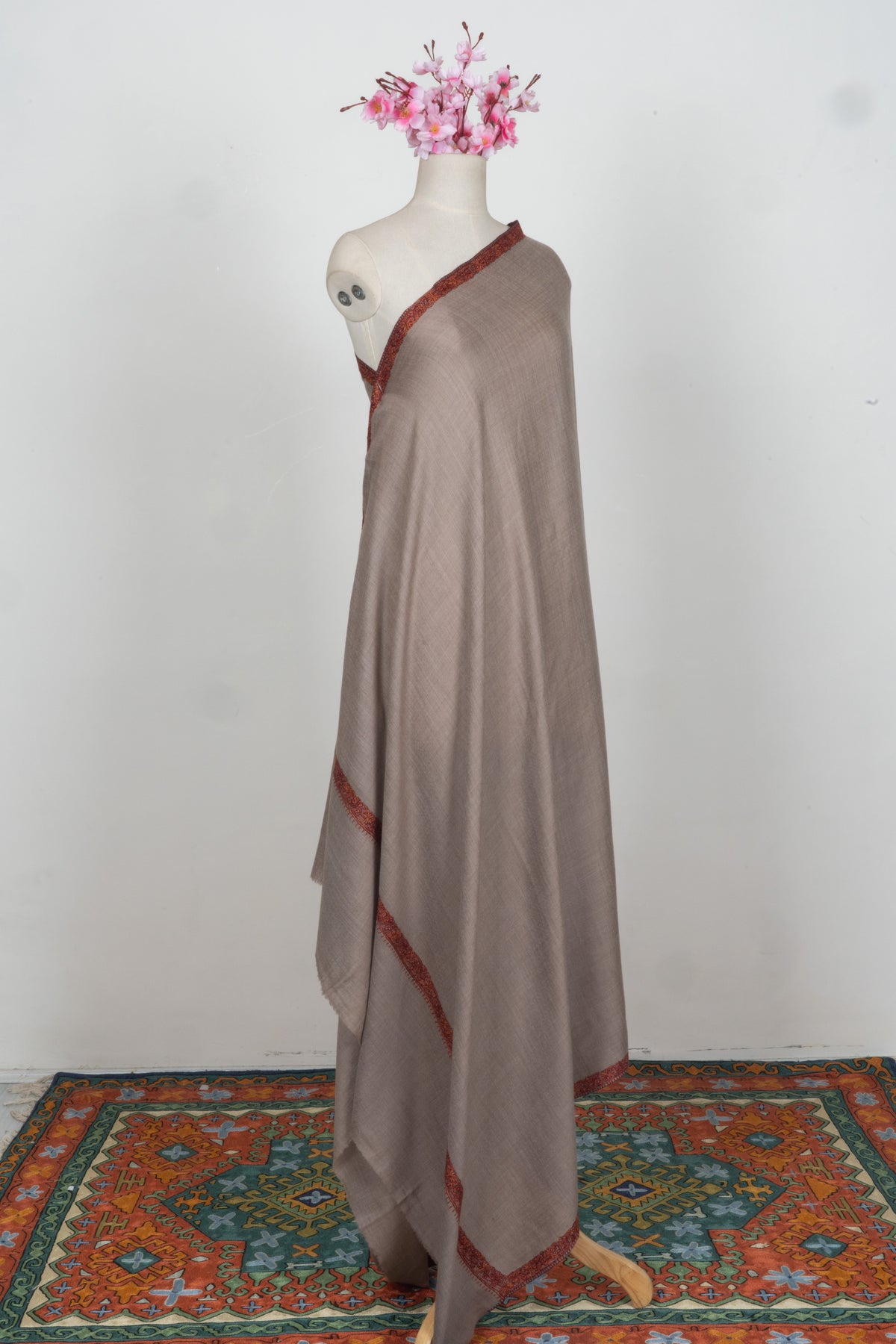 Desert Rose Merino wool 2.5 Yards Sozni Hand Embroidered Shawl