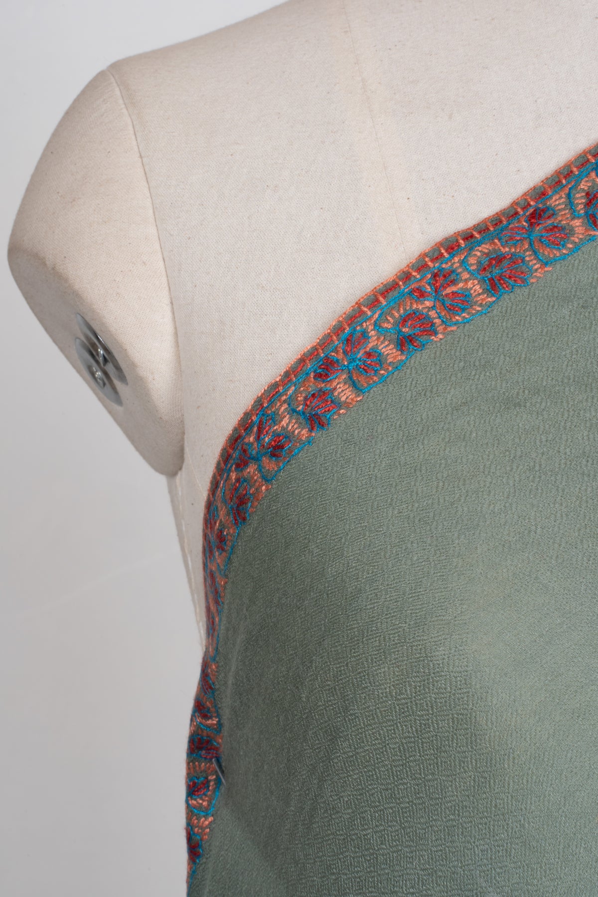 Sage Meadow Merino wool 2.5 Yards Sozni Hand Embroidered Shawl