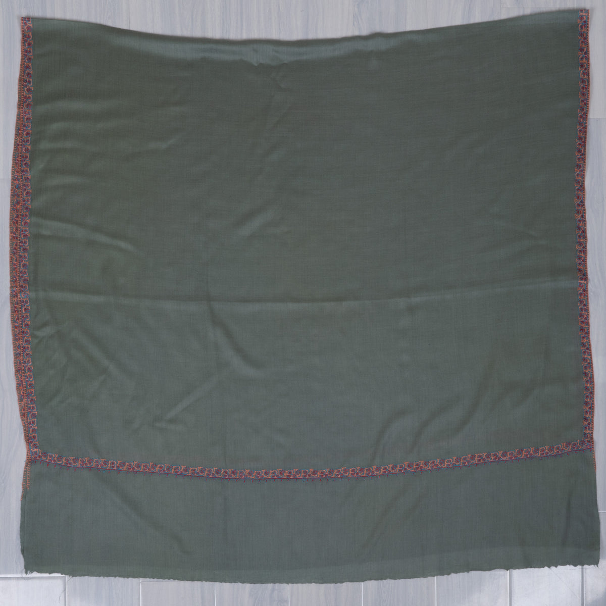 Sage Meadow Merino wool 2.5 Yards Sozni Hand Embroidered Shawl