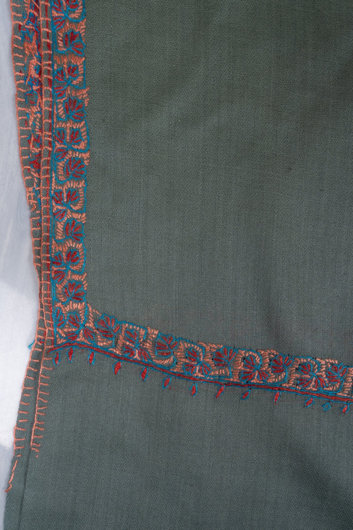Sage Meadow Merino wool 2.5 Yards Sozni Hand Embroidered Shawl