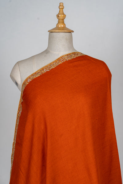 Saffron Harmony: Hand-Embroidered Sozni Trim Merino Wool Shawl