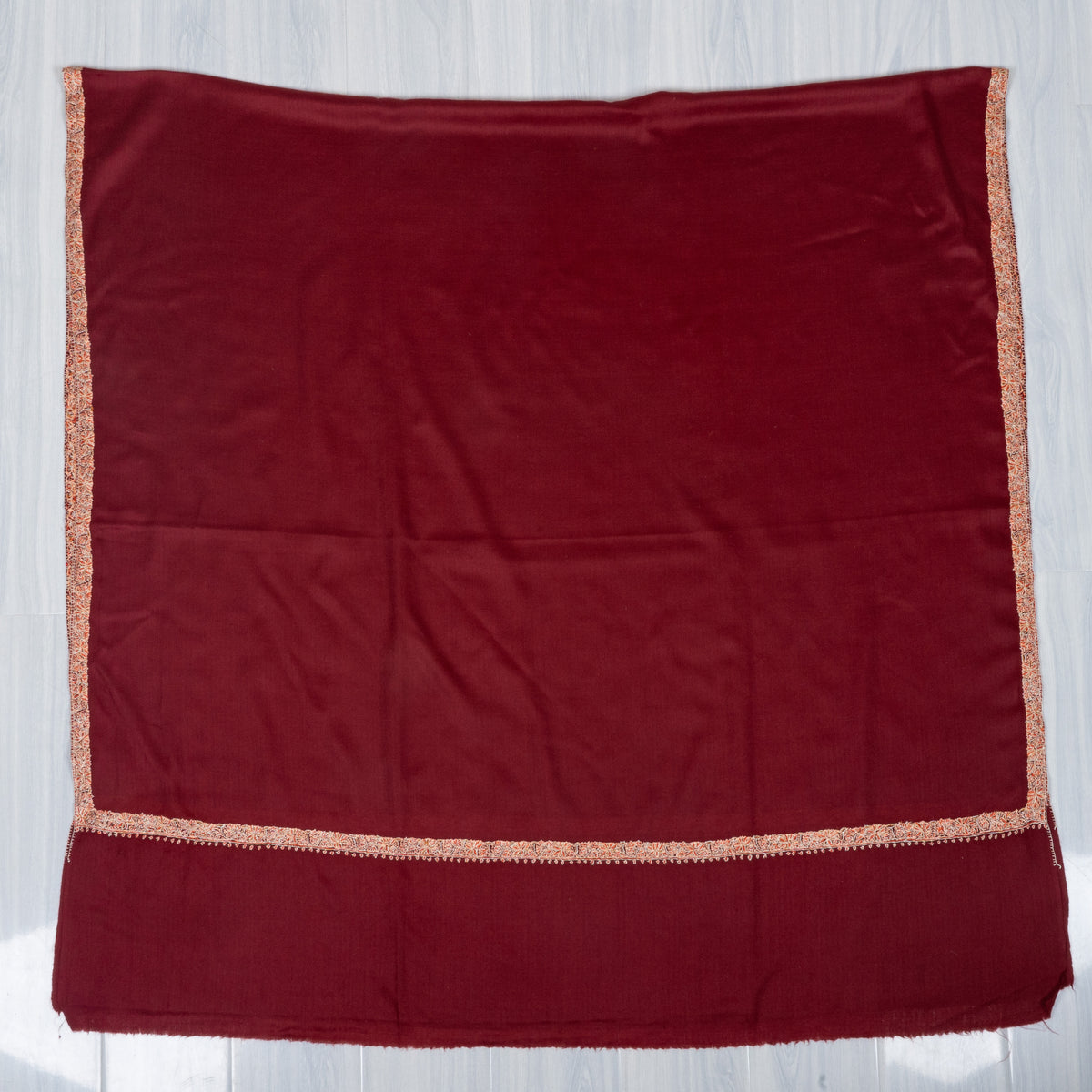 Royal Garnet Merino wool 2.5 Yards Sozni Hand Embroidered Shawl