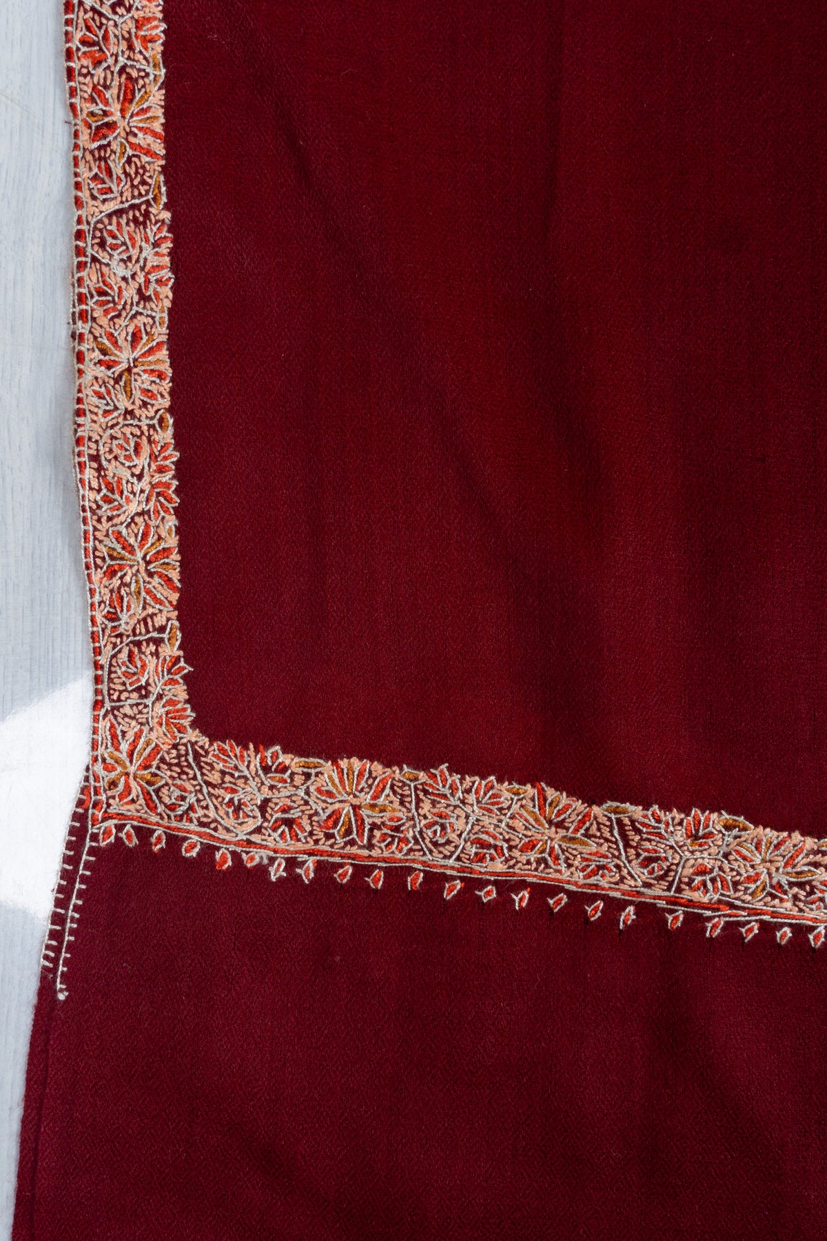 Royal Garnet Merino wool 2.5 Yards Sozni Hand Embroidered Shawl