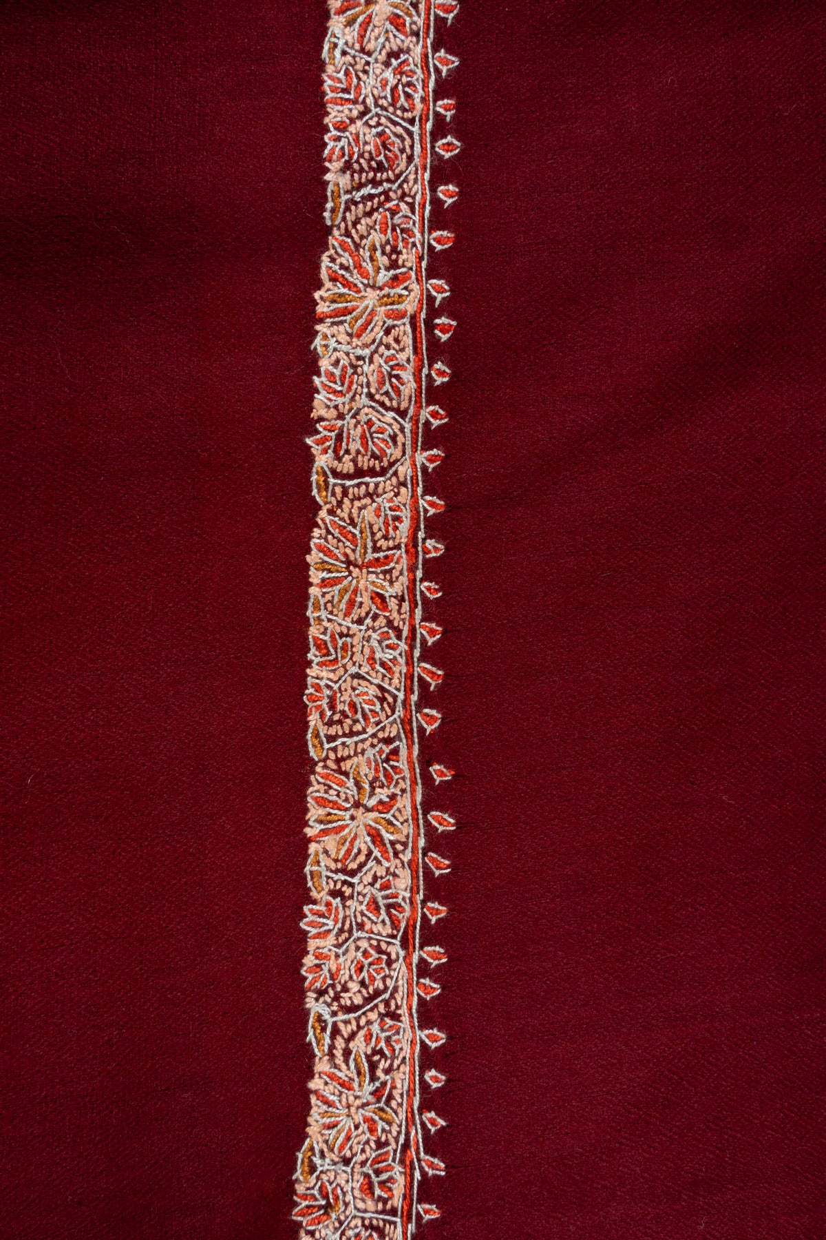 Royal Garnet Merino wool 2.5 Yards Sozni Hand Embroidered Shawl