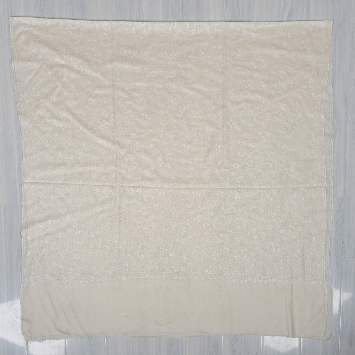 Ivory Whisper Merino wool 2.5 Yards Sozni Hand Embroidered Shawl