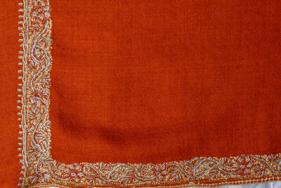 Saffron Harmony: Hand-Embroidered Sozni Trim Merino Wool Shawl