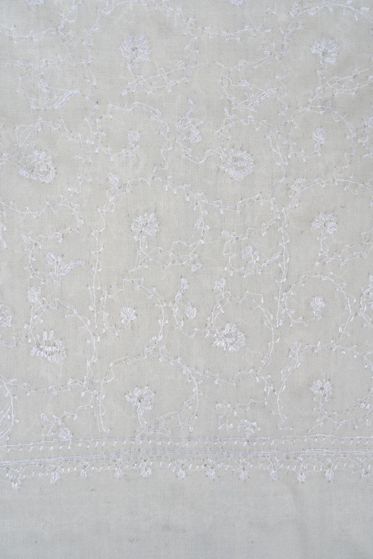 Ivory Whisper Merino wool 2.5 Yards Sozni Hand Embroidered Shawl