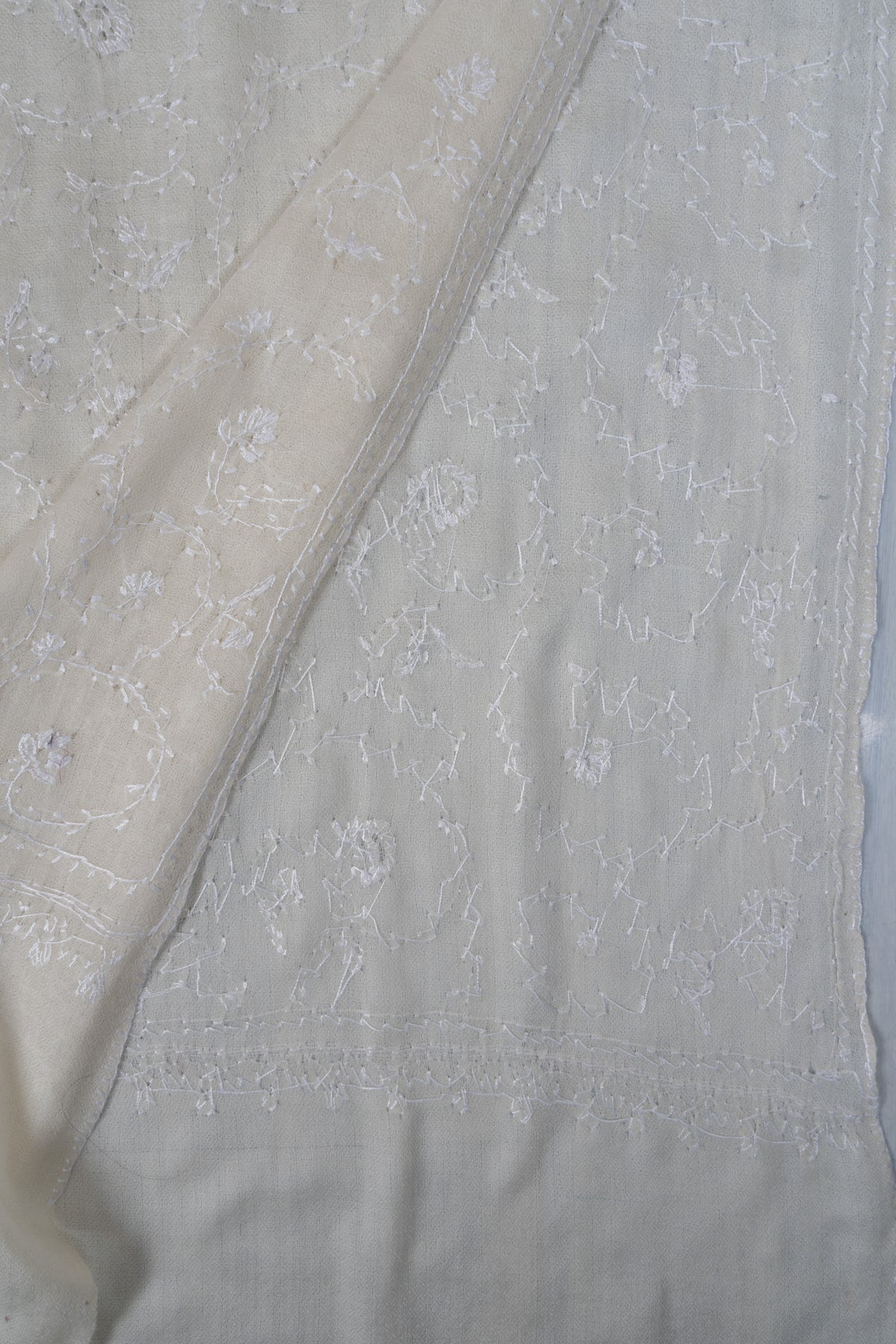Ivory Whisper Merino wool 2.5 Yards Sozni Hand Embroidered Shawl