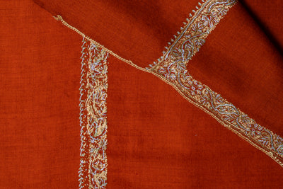 Saffron Harmony: Hand-Embroidered Sozni Trim Merino Wool Shawl