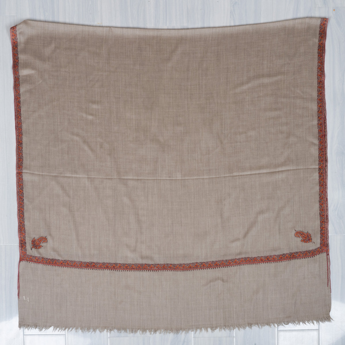 Sandstone Grace Merino wool 2.5 Yards Sozni Hand Embroidered Shawl