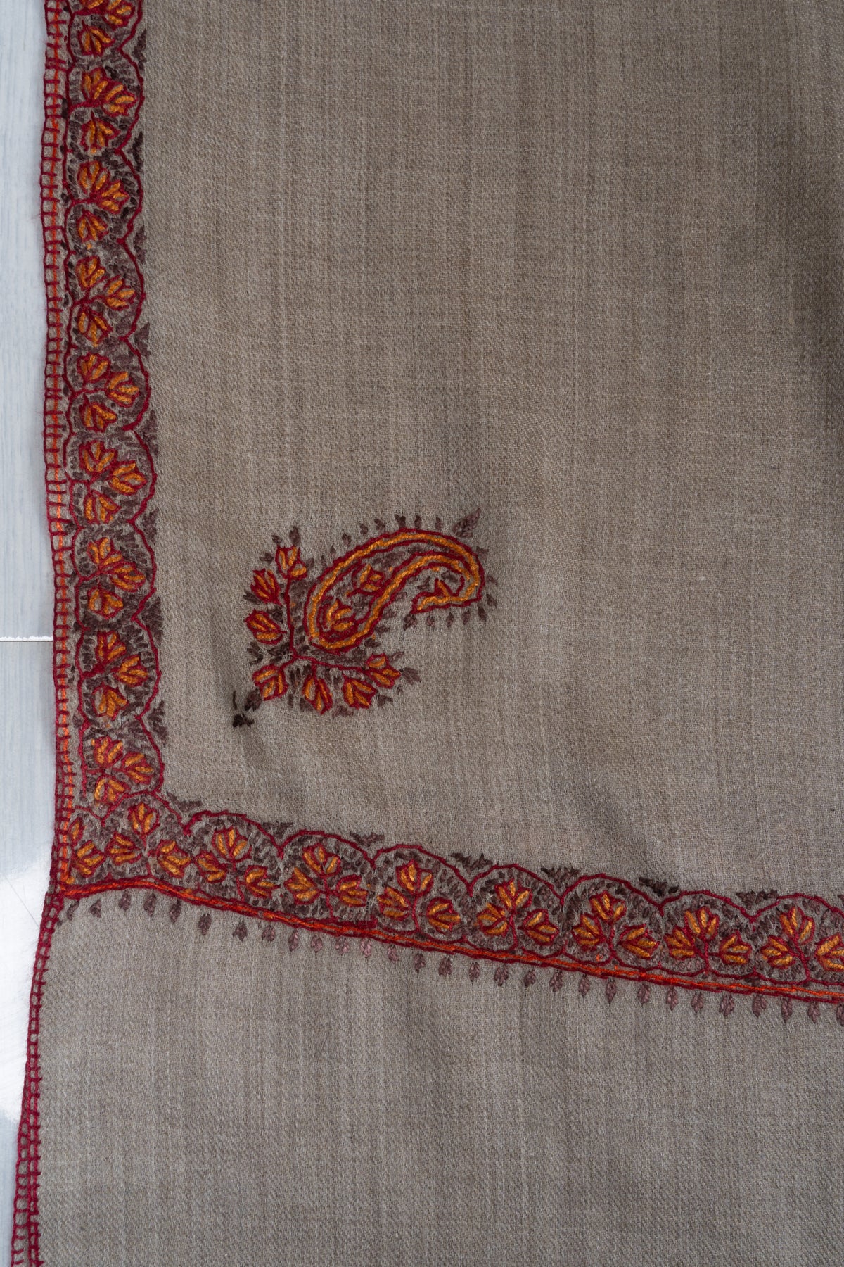 Sandstone Grace Merino wool 2.5 Yards Sozni Hand Embroidered Shawl