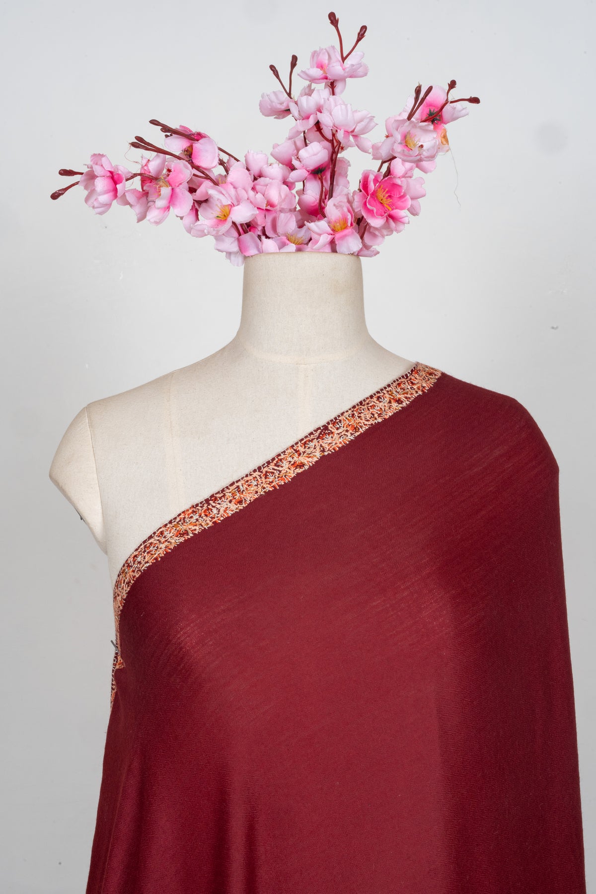 Royal Garnet Merino wool 2.5 Yards Sozni Hand Embroidered Shawl