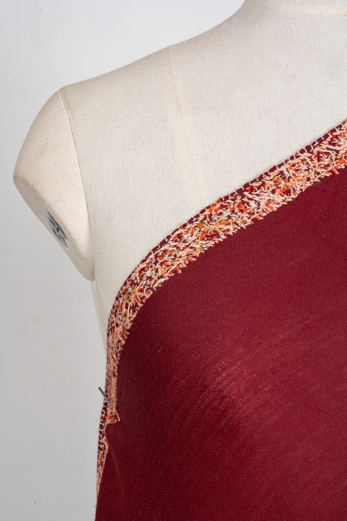 Royal Garnet Merino wool 2.5 Yards Sozni Hand Embroidered Shawl