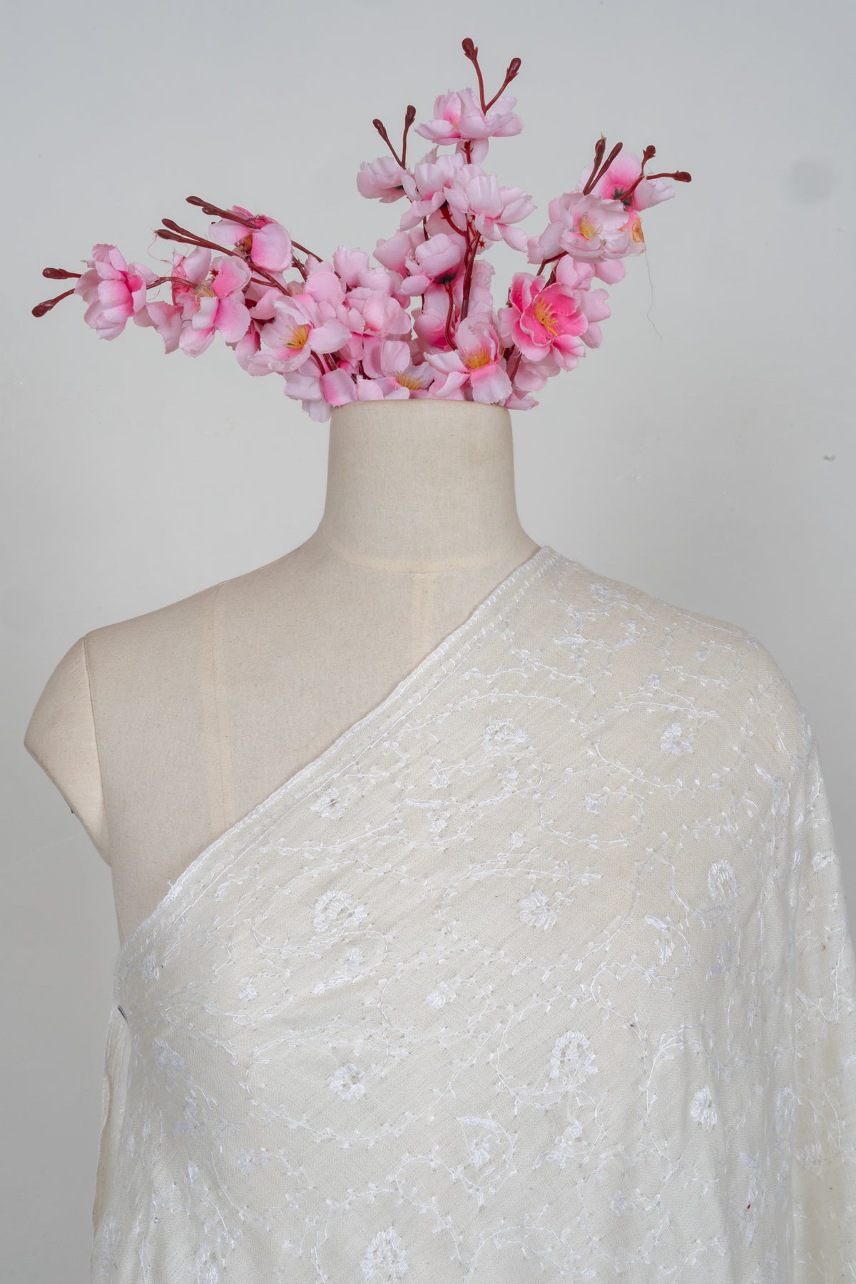 Ivory Whisper Merino wool 2.5 Yards Sozni Hand Embroidered Shawl