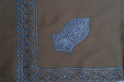 Olive Grace: Hand-Embroidered Sozni Border Merino Wool Shawl