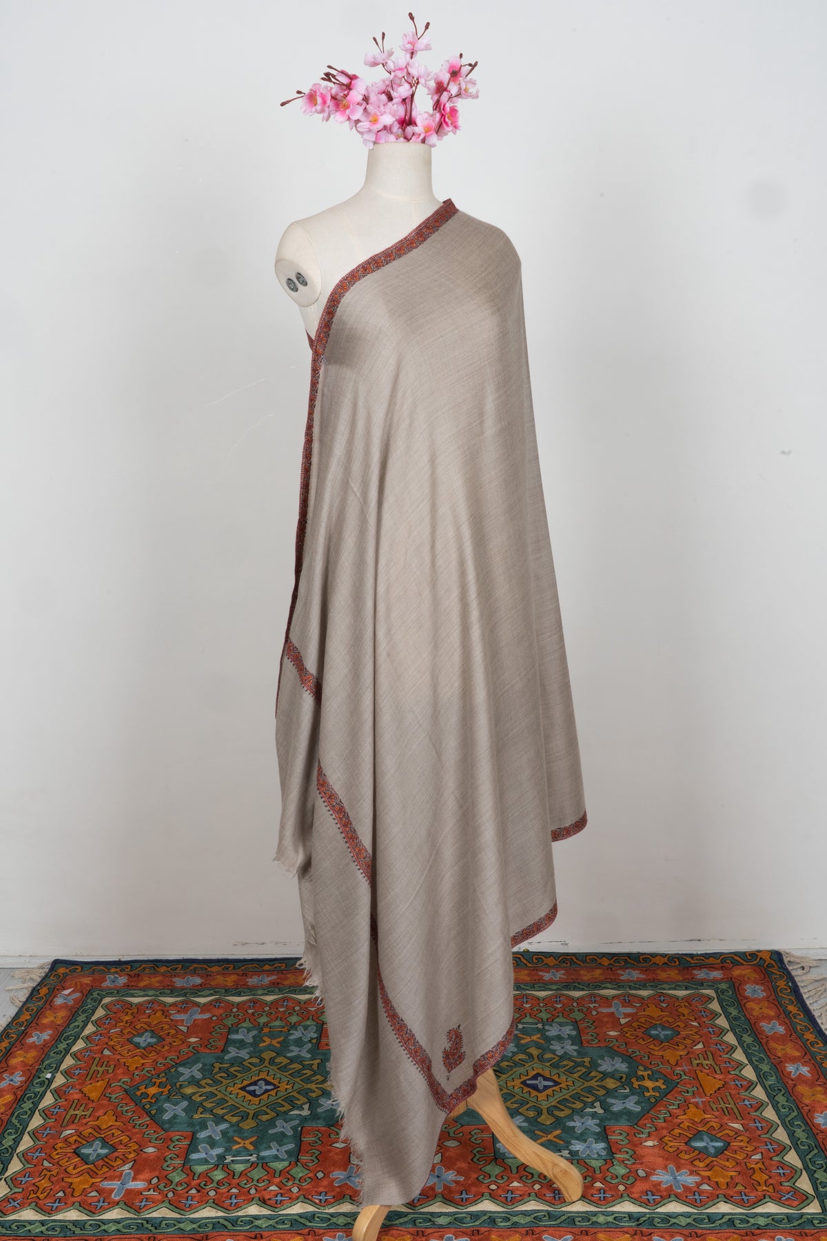 Sandstone Grace Merino wool 2.5 Yards Sozni Hand Embroidered Shawl