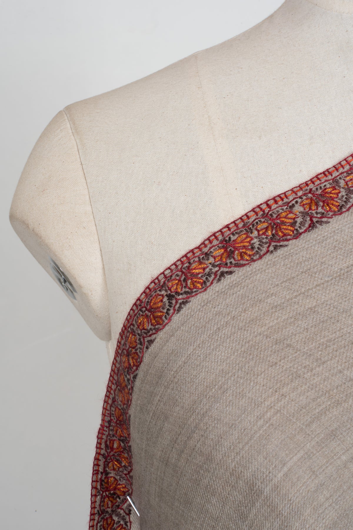 Sandstone Grace Merino wool 2.5 Yards Sozni Hand Embroidered Shawl
