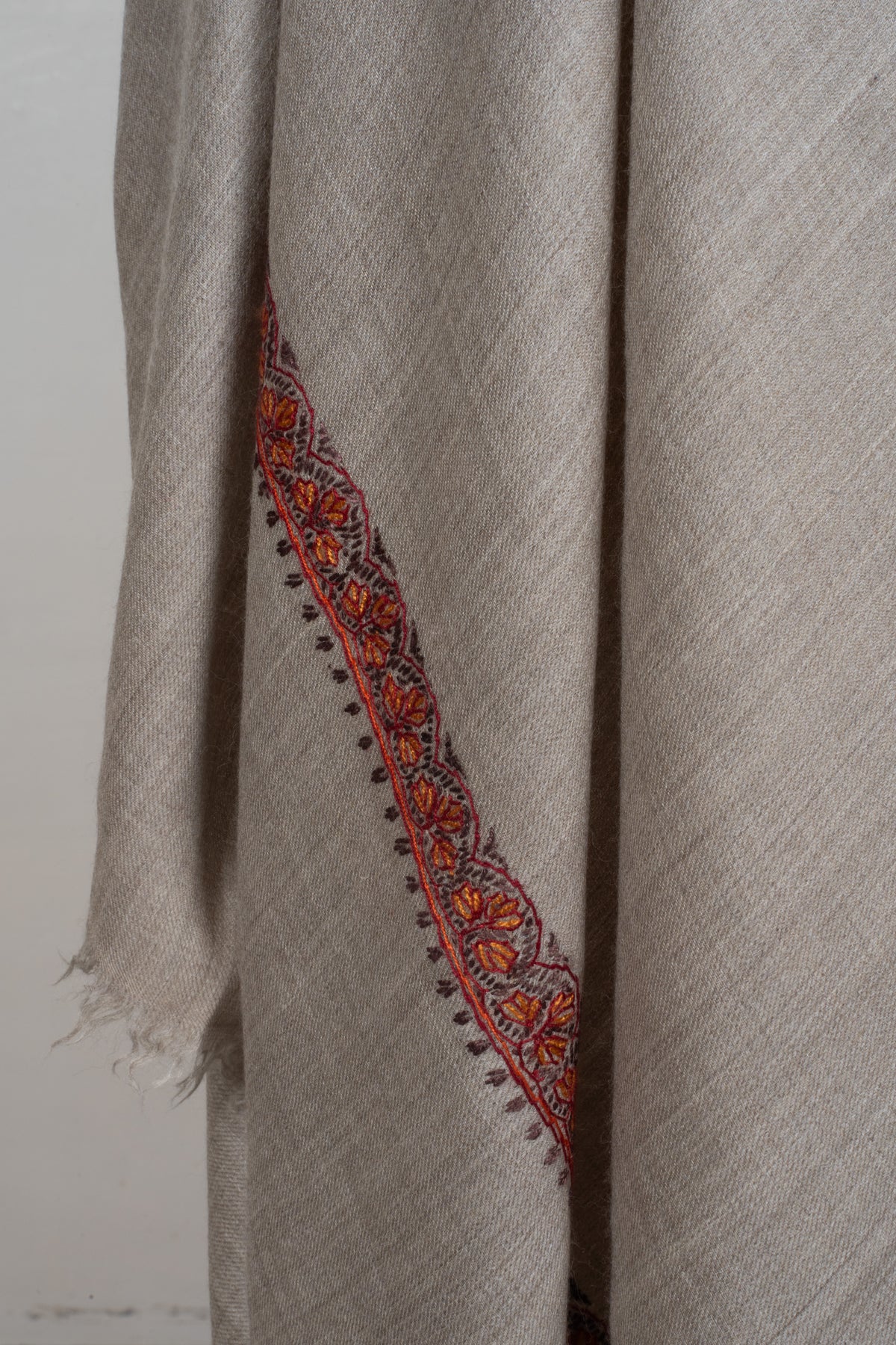 Sandstone Grace Merino wool 2.5 Yards Sozni Hand Embroidered Shawl