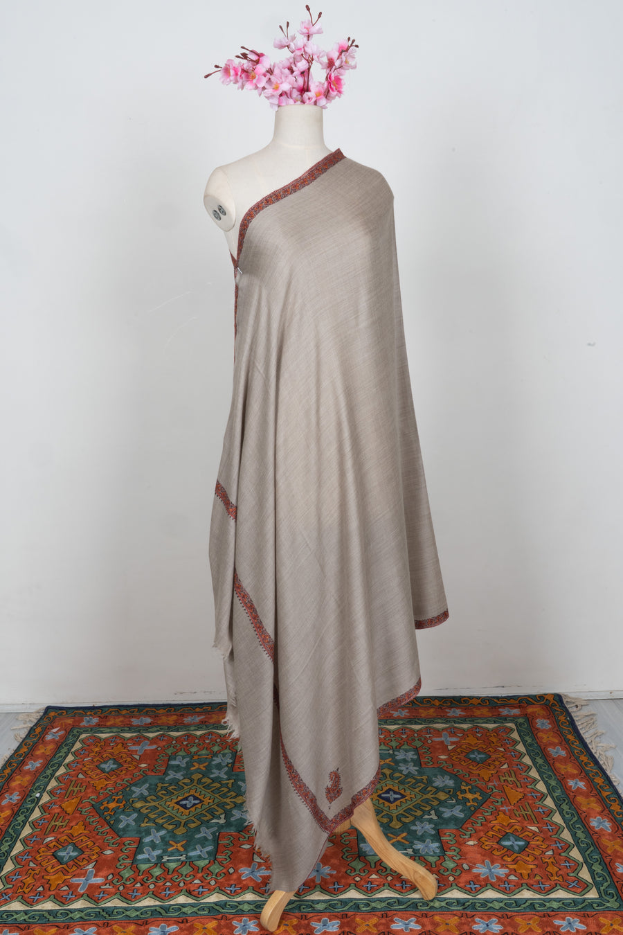 Sandstone Grace Merino wool 2.5 Yards Sozni Hand Embroidered Shawl
