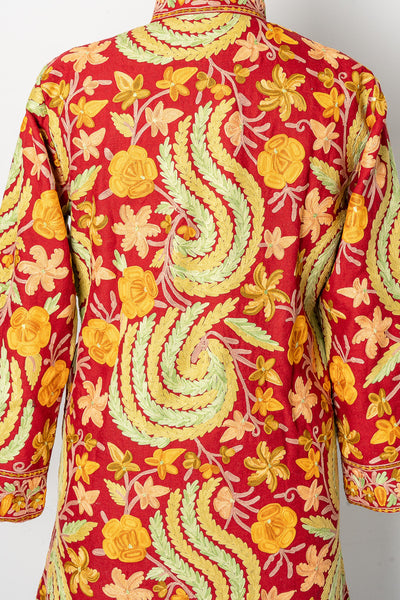 Maroon Aari Kashmiri Jacket with Floral Patterns