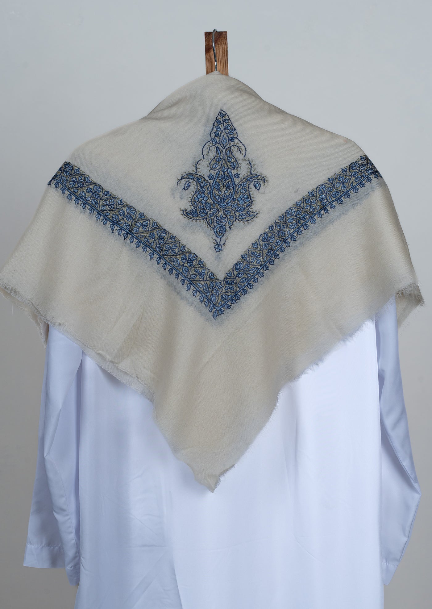 Ivory Sapphire Rumal — Sozni Hand Embroidered