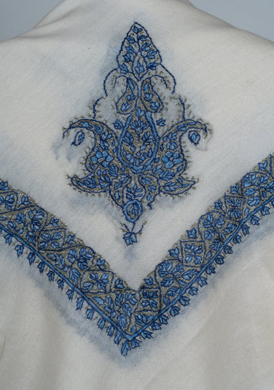 Ivory Sapphire Rumal — Sozni Hand Embroidered