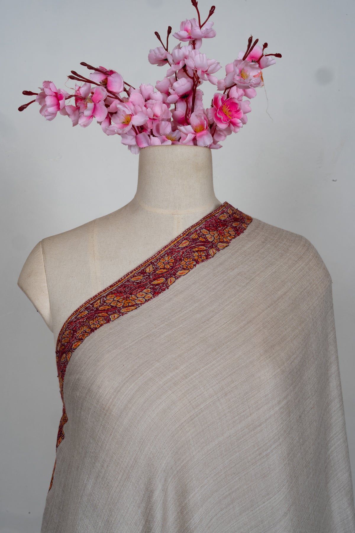 Almond Bloom Merino wool 2.5 Yards Sozni Hand Embroidered Shawl