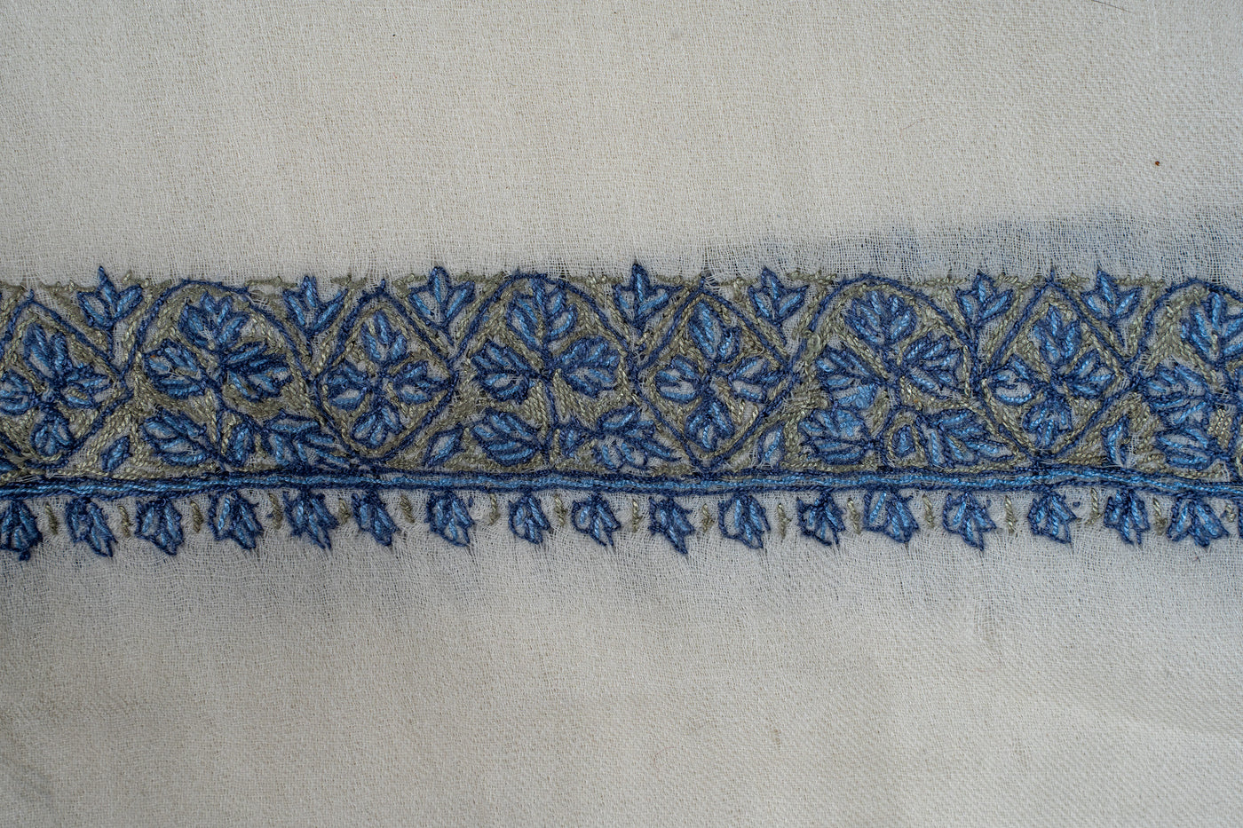 Ivory Sapphire Rumal — Sozni Hand Embroidered