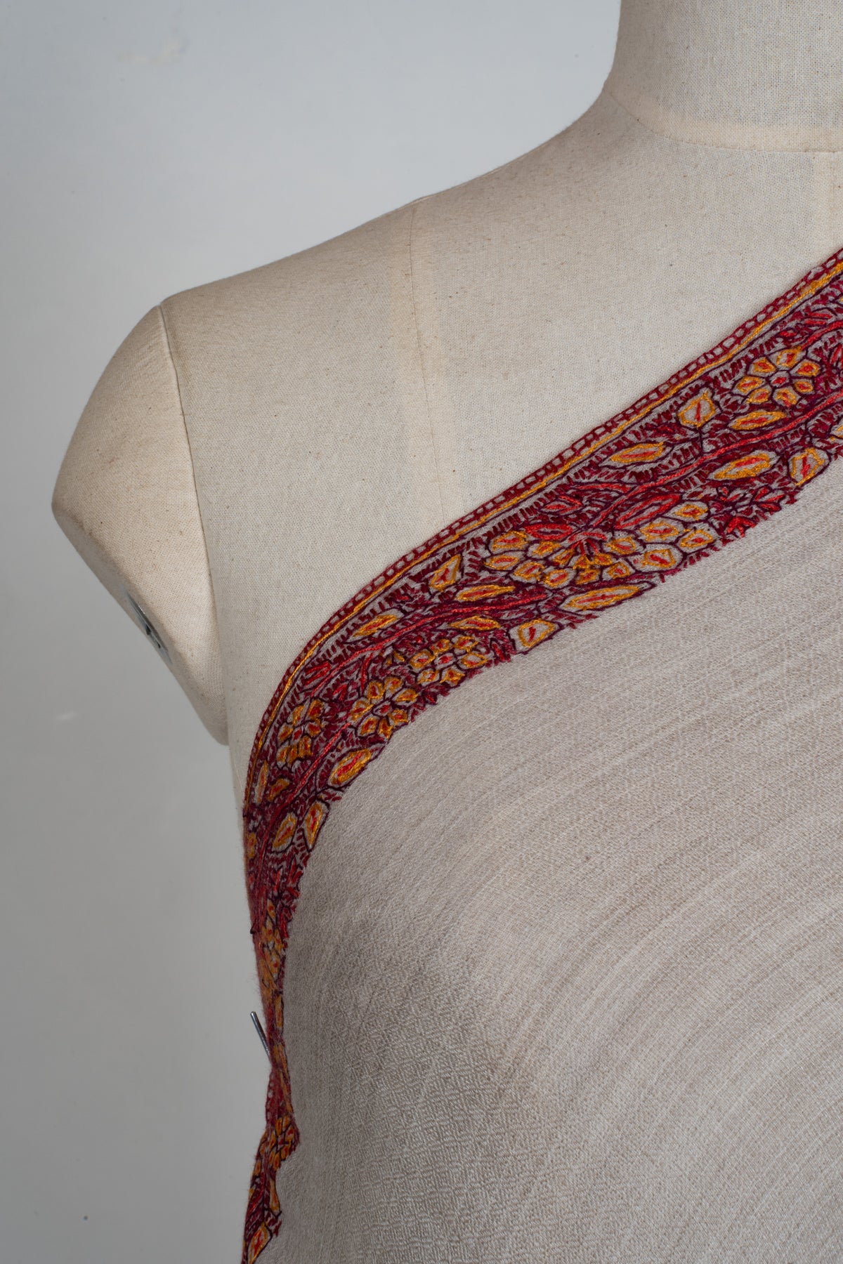 Almond Bloom Merino wool 2.5 Yards Sozni Hand Embroidered Shawl