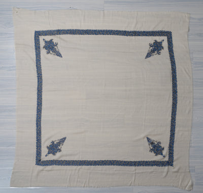 Ivory Sapphire Rumal — Sozni Hand Embroidered