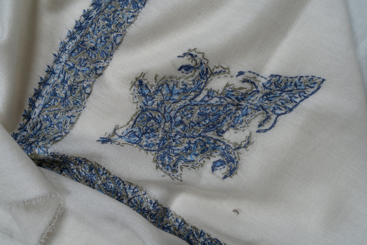 Ivory Sapphire Rumal — Sozni Hand Embroidered