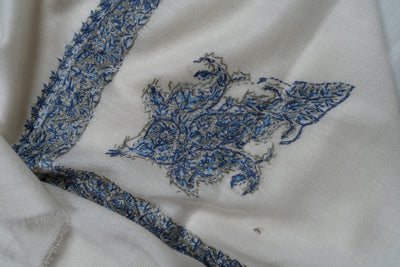 Ivory Sapphire Rumal — Sozni Hand Embroidered