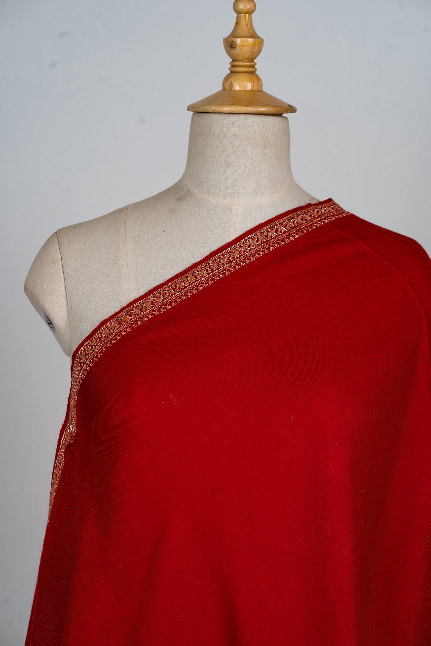 Scarlet Radiance: Sozni Hand-Embroidered Merino Wool Shawl