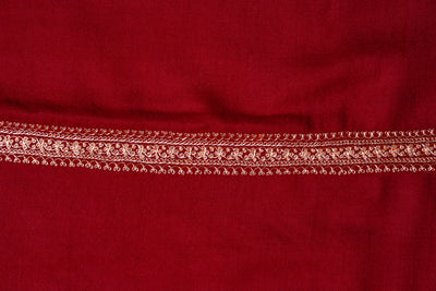 Scarlet Radiance: Sozni Hand-Embroidered Merino Wool Shawl