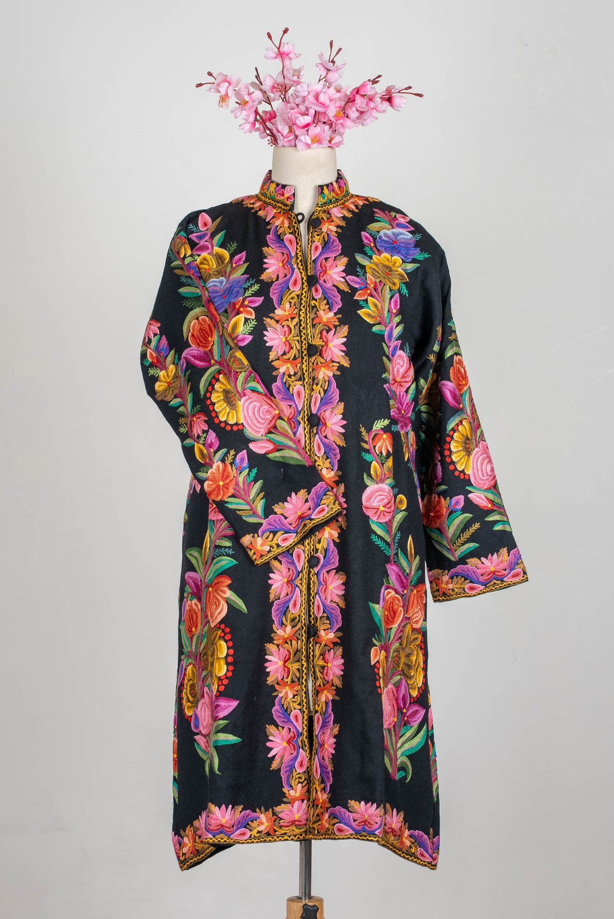 Blooming Mosaic Aari Hand Embroidered Long Jacket