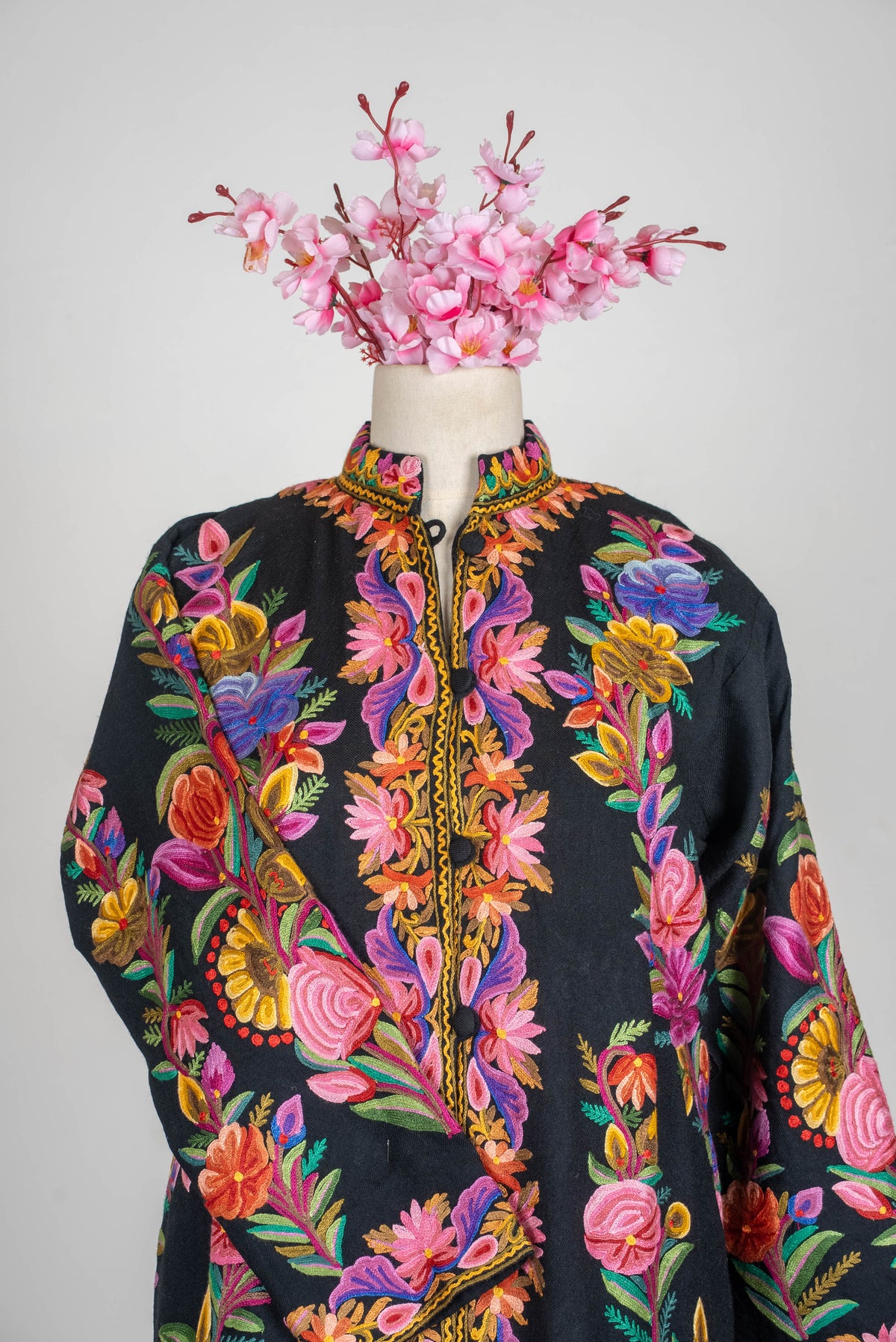 Blooming Mosaic Aari Hand Embroidered Long Jacket